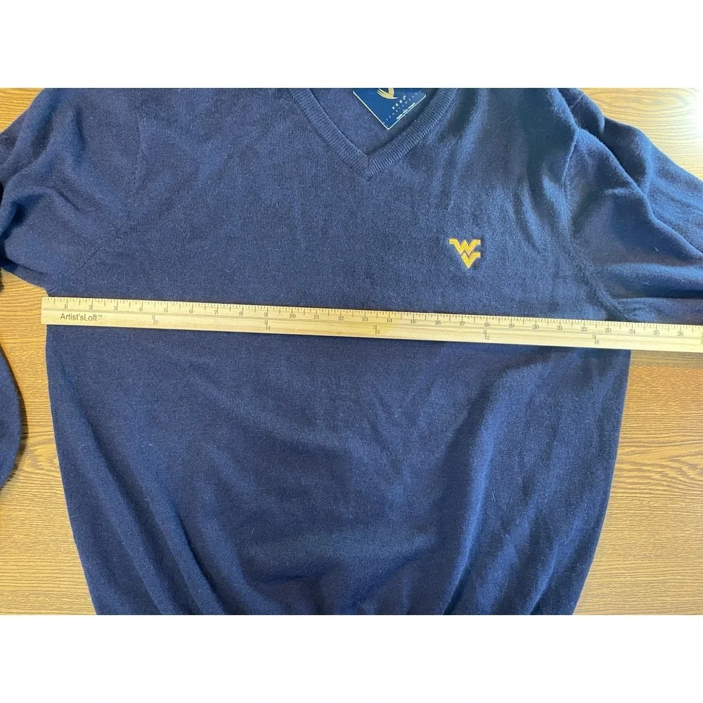 West Virginia Mountaineers Sweater Mens Size XXL Blue V Neck Pullover Wool Blend
